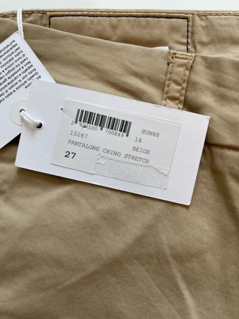 Sun 68 Slim Khaki Chinos in Beige. Size: 27 - Picture 6 of 9
